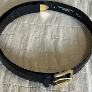 Black Leather Belt with Gold Buckle